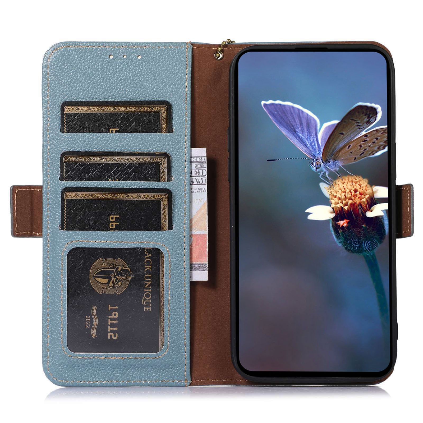 For Xiaomi Redmi Note 13R Pro 5G Wallet Case Genuine Cow Leather Phone Cover - Blue For Xiaomi Redmi Note 13R Pro 5G Wallet Case Genuine Cow Leather Phone Cover - Blue